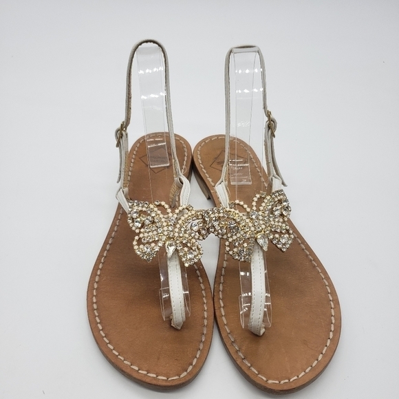 Emanuela Caruso Women EU 39 white butterfly leather sandals flats thongs gems - Picture 8 of 14